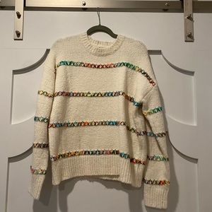 Women’s sweater - cream with colorful stripes